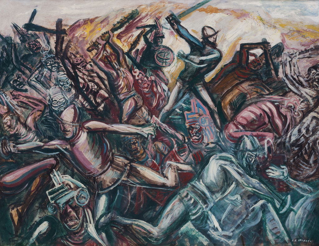 17386 los teules iii cortes dirigiendo la 1947 orozco flores jose clemente temple sobre madera comprimida soporte