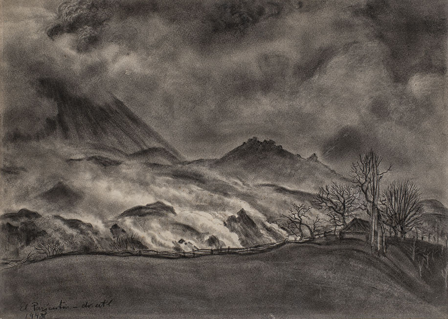Dr. Atl: Entre volcanes y colores brillantes 60 Gerardo Murillo (Dr. Atl), Fumarolas en el Paricutín, 1944, Carbón sobre papel. Colección privada.
