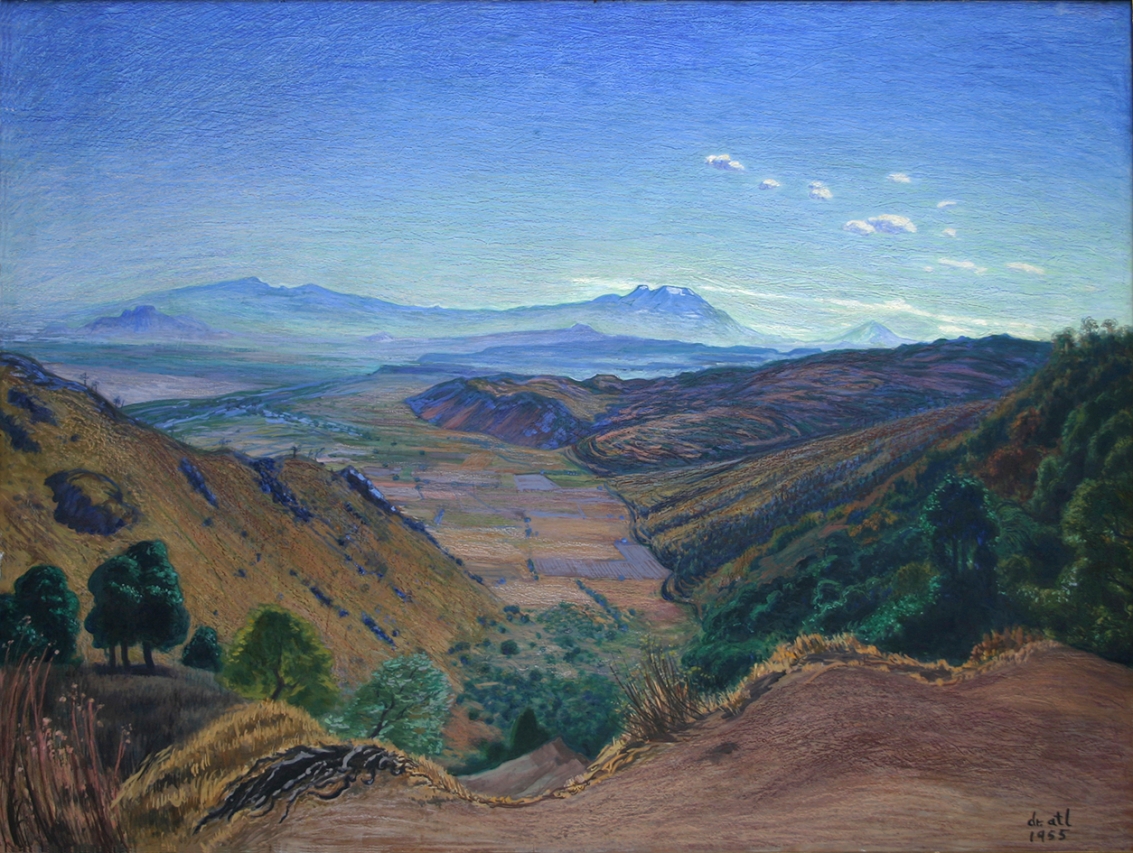 Dr. Atl: Entre volcanes y colores brillantes 56 Dr. Atl (Gerardo Murillo), Valle de México desde la carretera de Cuernavaca, 1955, óleo y Atl Colors sobre masonite, 110 x 145 cm. Colección Blaisten