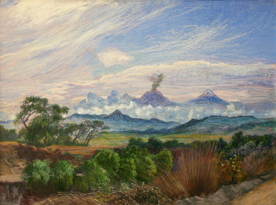 Dr. Atl: Entre volcanes y colores brillantes 55 Gerardo Murillo (Dr. Atl), Vista de los volcanes desde Cuautla, ca. 1958, óleo, atlcolor sobre masonite, 90.8X122. Colección Blaisten