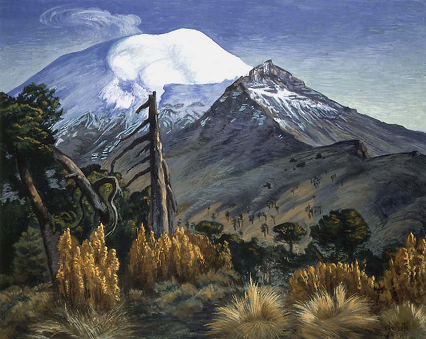 Dr. Atl: Entre volcanes y colores brillantes 58 Dr. Atl (Gerardo Murillo), Vista del Popocatépetl, 1934, Temple y atl colors sobre masonite, 100 x 125 cm. Colección Blaisten