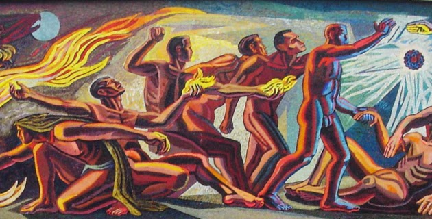 José Chávez Morado, "La Conquista de la Energía", 1952-1953, mosaico de vidrio. Fachada del Auditorio de la antigua Facultad de Ciencias en Ciudad UniversitariaLa obra de Chávez Morado: retrato de un país en constante cambio