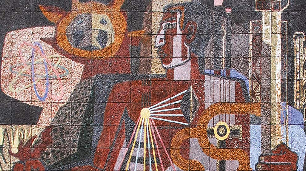 José Chávez Morado, México moderno, un país de antigua cultura (Detalle), 1957. Fachada de la Escuela Nacional Preparatoria Número 4 "Vidal Castañeda y Nájera"