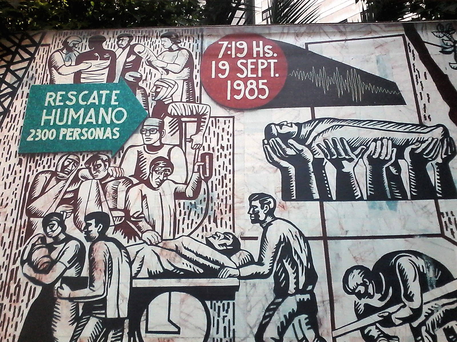 La imagen tiene un atributo ALT vacío; su nombre de archivo es image-35.png
José Chávez Morado, Homenaje al rescate (detalle), 1989, 1988-1989, 20 x 30 m, mosaico y bajo relieve en mármol, vestíbulo principal del Centro Médico Siglo XXI. 